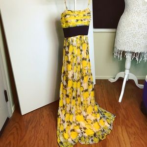 BCBG Max Azria Silk Chiffon Ruffle Maxi Dress 0